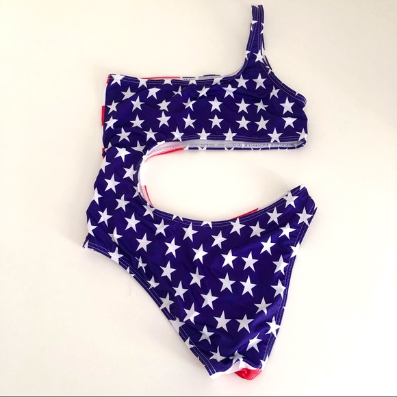 Yes Master American flag print cut out one piece swimsuit sz S - Picture 3 of 11